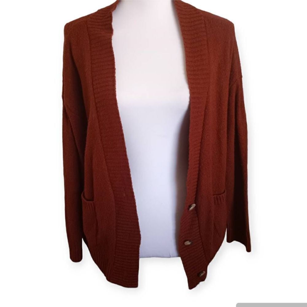 PURPLE SNOW RUST ORANGE CARDIGAN SZ.M EUC